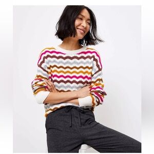 Lou & Grey For Loft MultiColored Zig Zag Wool Blend Sweater Size S